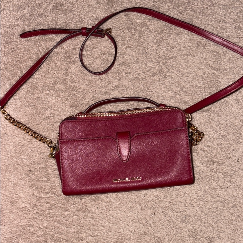 Michael Kors Red Leather Crossbody Bag with Sleek Design